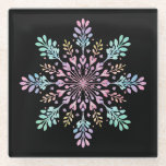 Pastel Floral Mandala on Black Glass Coaster<br><div class="desc">Elevate your home decor with this elegant floral mandala coaster. Featuring a delicate, hand-drawn aesthetic, this design combines soft pastel pinks, muted teals, and warm gold accents in a symmetrical, blooming pattern. The clean black background makes the intricate botanical details pop, blending a boho-chic vibe with modern minimalism. Perfect for...</div>