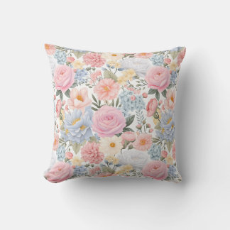 Pastel Floral Medley Flowers Pattern Cushion