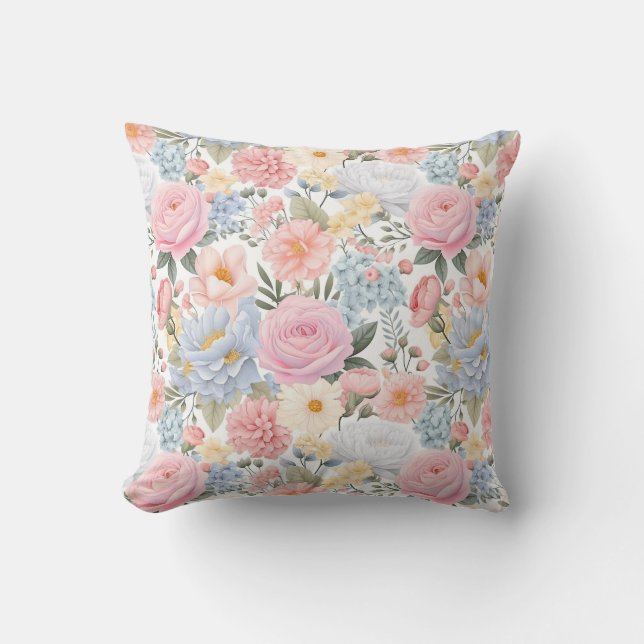 Pastel Floral Medley Flowers Pattern Cushion (Front)