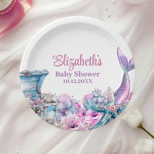 Pastel Floral Mermaid Tail Baby Shower  Paper Plate