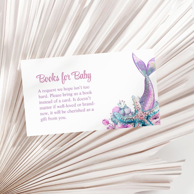 Pastel Floral Mermaid Tail Starfish Books for Baby Enclosure Card (Pastel Floral Mermaid Tail Starfish Books for Baby Enclosure Card on a sunny neutral dry palm leaf.)