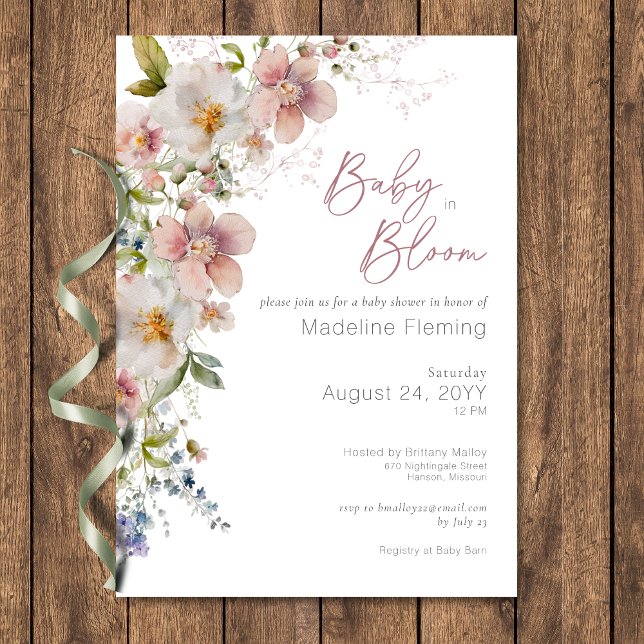 Pastel Floral Modern Baby in Bloom Baby Shower Invitation (Pastel Floral Modern Baby in Bloom Baby Shower Invitation)