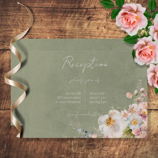 Pastel Floral Modern Green Wedding Reception Card (Creator Uploaded)