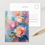 Pastel Floral Modern Impressionist Painting  Postcard<br><div class="desc">A modern impressionist painting of roses, created with textured brushstrokes in soft pastel colours. The delicate shades of pink, peach, and blue blend harmoniously, while the textured layers add depth and dimension to the floral composition. This serene piece captures the timeless beauty of roses in a contemporary, expressive style, making...</div>