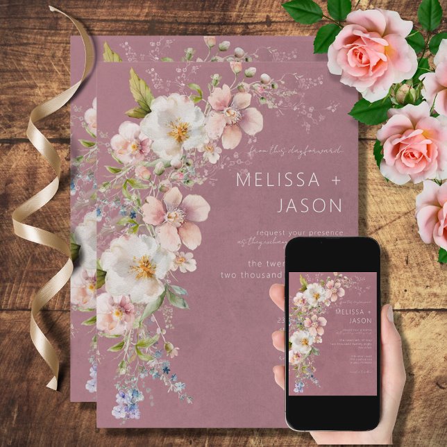 Pastel Floral Modern Pink Wedding Invitation (Creator Uploaded)