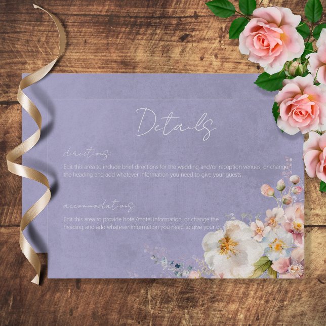 Pastel Floral Modern Purple Wedding Details Enclosure Card (Creator Uploaded)
