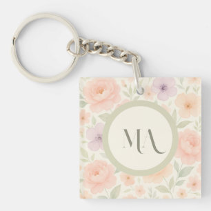 Pastel Floral Monogram Acrylic Keychain