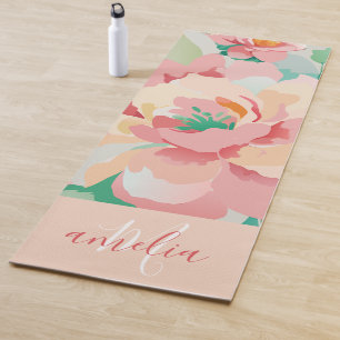 pastel floral monogram  yoga mat