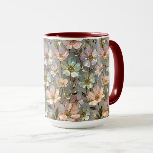 Pastel Floral Mug Elegant Botanical Coffee Cup (Front Right)