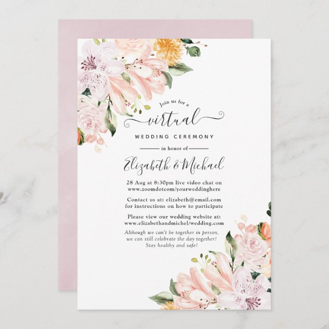 Pastel Floral Online Virtual Wedding Invitation (Front/Back)