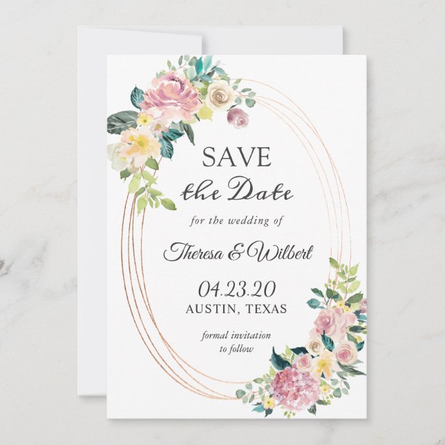 Pastel Floral Oval Save the Date (Front)