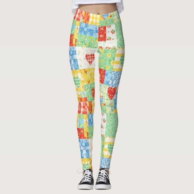 Pastel Floral Patchwork Picnic Pattern (1) Leggings (Front)