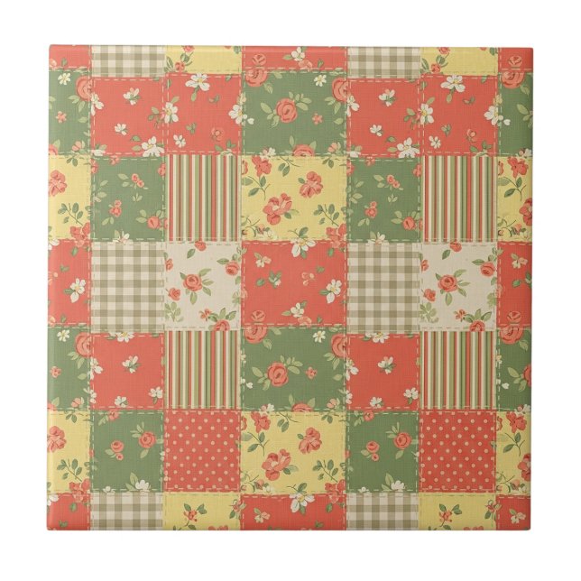 Pastel Floral Patchwork Picnic Pattern (2) Tile (Front)