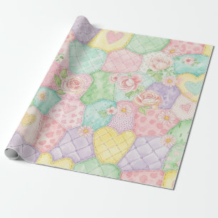 Pastel Floral Patchwork Picnic Pattern (4) Wrapping Paper