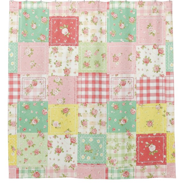Pastel Floral Patchwork Picnic Pattern (5) Shower Curtain (Front)