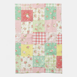 Pastel Floral Patchwork Picnic Pattern (5) Tea Towel