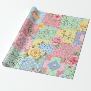 Pastel Floral Patchwork Picnic Pattern (9) Wrapping Paper
