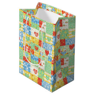 Pastel Floral Patchwork Picnic Pattern Medium Gift Bag
