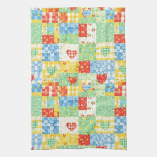 Pastel Floral Patchwork Picnic Pattern Tea Towel