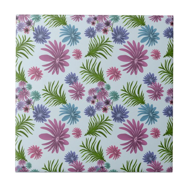 Pastel Floral Pattern Aesthetic Wildflower Botanic Tile (Front)