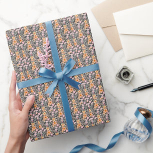 Pastel Floral pattern C01 DGrey BG Wrapping Paper