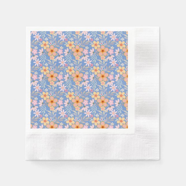 Pastel Floral pattern C01 Lblue BG Napkin (Front)