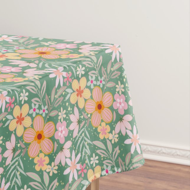 Pastel Floral pattern C01 LGreen BG Tablecloth (In Situ)