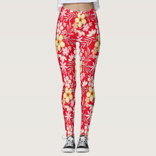 Pastel Floral pattern C03.bw Red BG Leggings