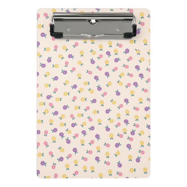 Pastel Floral Pattern – Cute Yellow, Pink & Purple Mini Clipboard (Front)