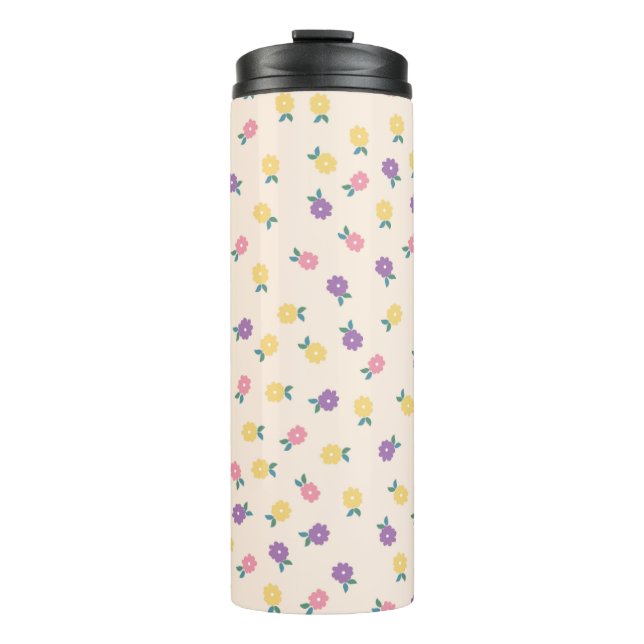 Pastel Floral Pattern – Cute Yellow, Pink & Purple Thermal Tumbler (Front)