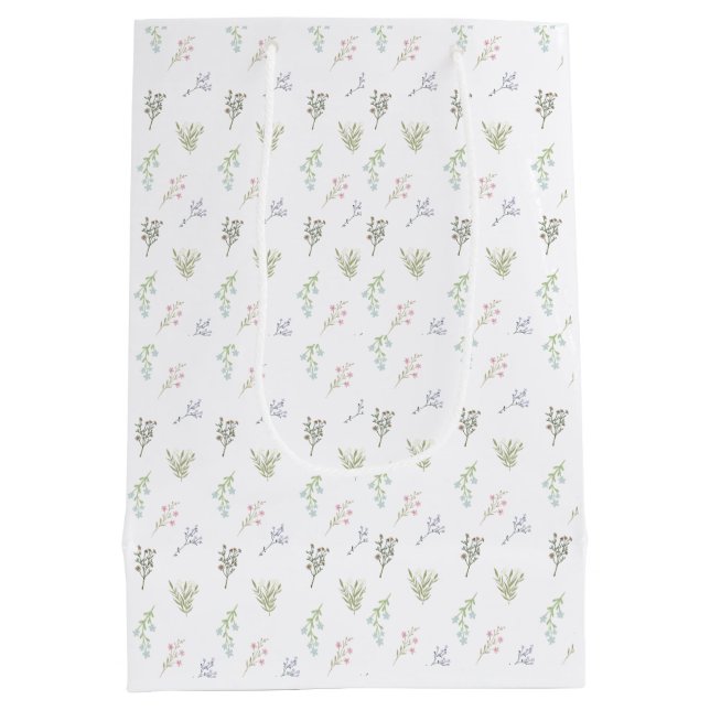 Pastel Floral Pattern – Elegant Botanical Print Medium Gift Bag (Back)
