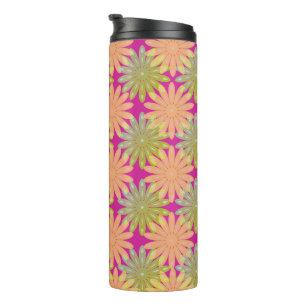 Pastel Floral Pattern in Pink Background Thermal Tumbler