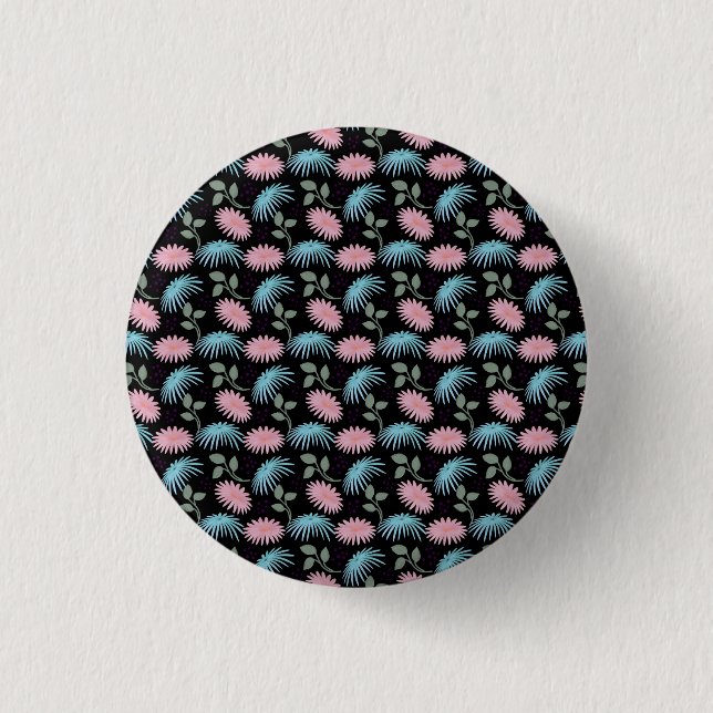 Pastel Floral Pattern on Black Background | Cute D 3 Cm Round Badge (Front)