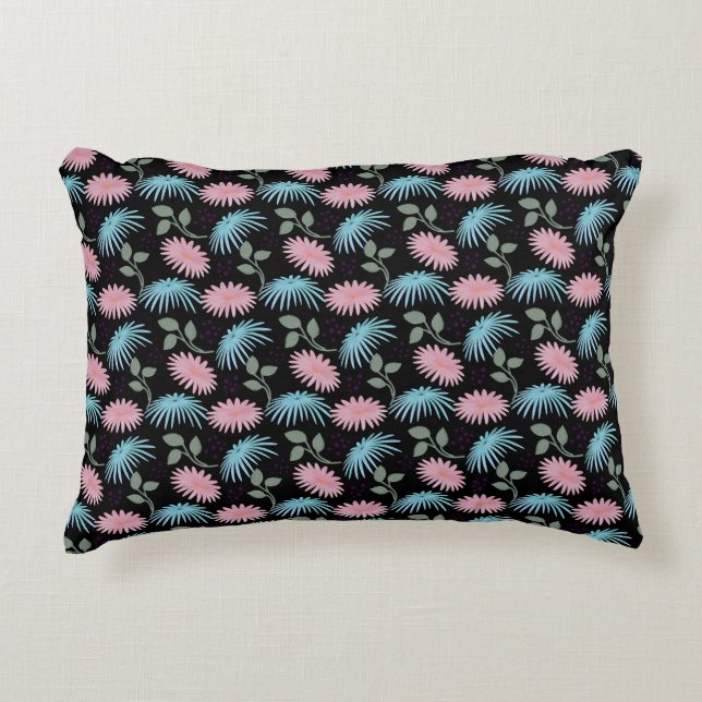 Pastel Floral Pattern on Black Background | Cute D Decorative Cushion (Front)
