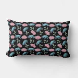 Pastel Floral Pattern on Black Background Cute D Lumbar Cushion