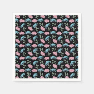 Pastel Floral Pattern on Black Background   Cute D Napkin
