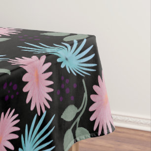 Pastel Floral Pattern on Black Background   Cute D Tablecloth