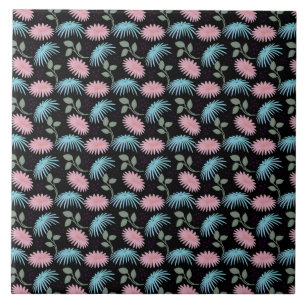 Pastel Floral Pattern on Black Background   Cute D Tile