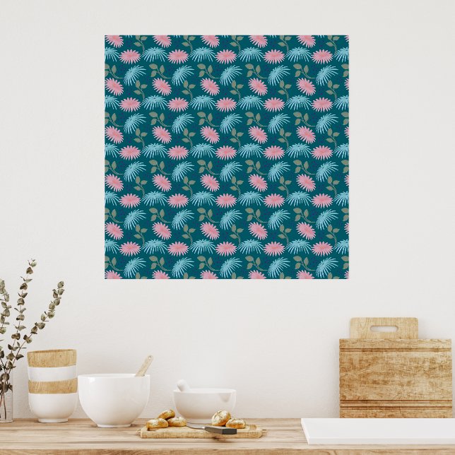 Pastel Floral Pattern  Poster (Kitchen)