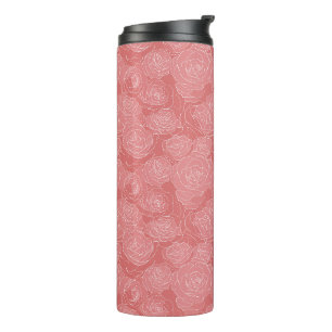 Pastel Floral Pattern   Soft Rose Line Art  Thermal Tumbler