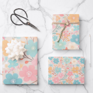 Pastel floral pattern wrapping paper sheet