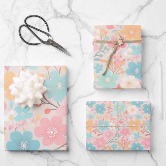 Pastel floral pattern wrapping paper sheet (Front)