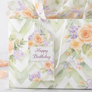 Pastel Floral Peach Lavender Sage Chevron Birthday Large Gift Bag