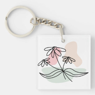 Pastel Floral Pencil Drawing Key Ring