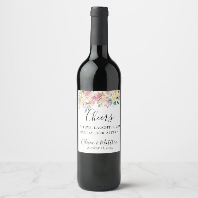 Pastel Floral Personalised Wine Label (Front)