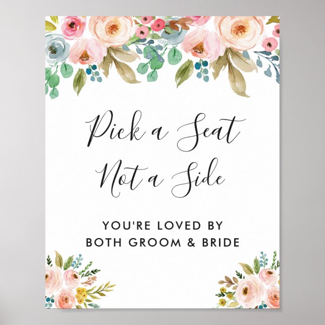 Pastel Floral Pick A Seat Wedding Sign (Front)