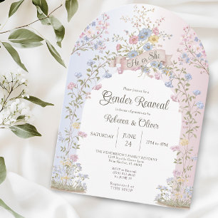 Pastel Floral Pink & Blue He or She Gender Reveal Invitation