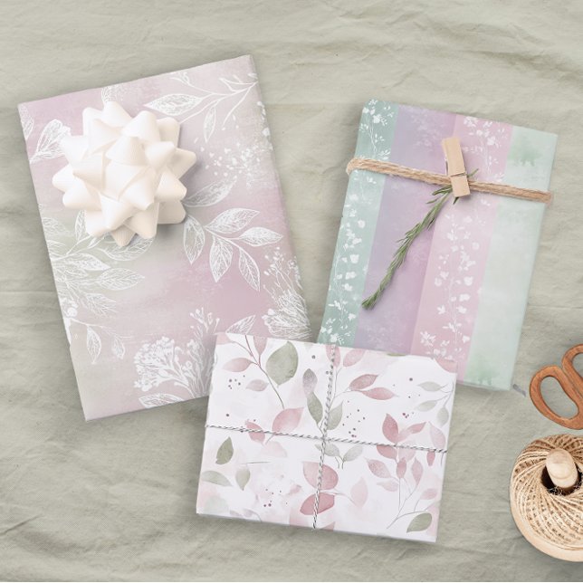 Pastel Floral Pink Green Lavender Floral Wrapping Paper Sheet (Creator Uploaded)