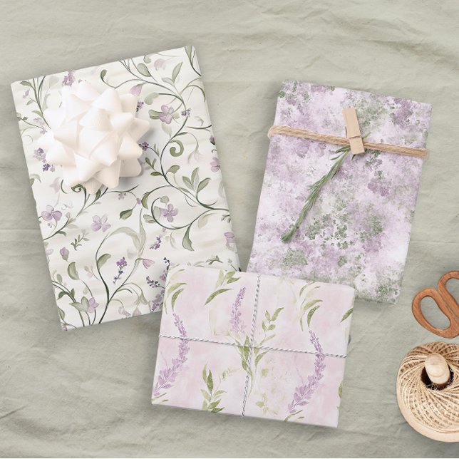 Pastel Floral Pink Lavender Elegant Bridal Wedding Wrapping Paper Sheet (Creator Uploaded)