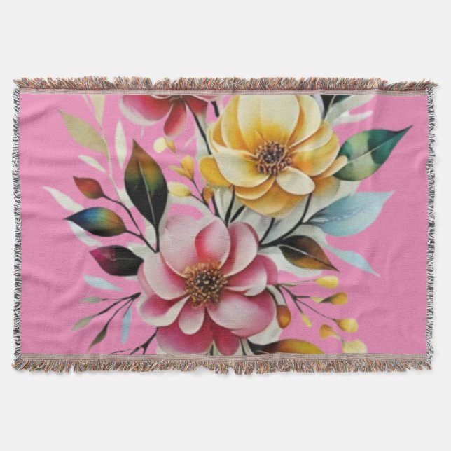 pastel floral pink yellow art vector  throw blanket (Front)
